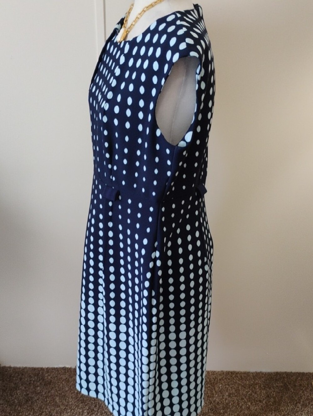connected apparel Navy and White Polka Dot Midi Dress - Picture 3 of 6